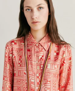 Donne Momonì Completi E Talleur-Camicia Arles In Twill Di Seta - Beige/ Corallo