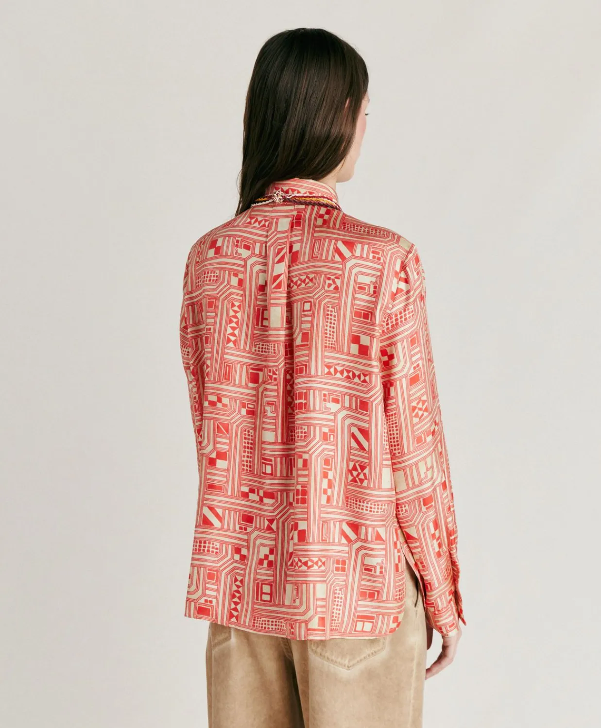 Donne Momonì Completi E Talleur-Camicia Arles In Twill Di Seta - Beige/ Corallo