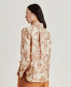 Donne Momonì Bluse E Camicie-Camicia Arles In Twill Di Seta - Cipria Multicolor