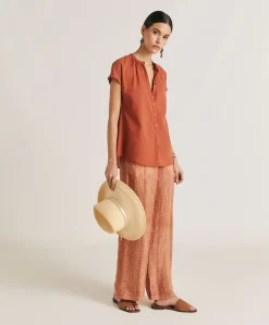 Donne Momonì Bluse E Camicie-Camicia Artora Con Voile Di Cotone - Coccio
