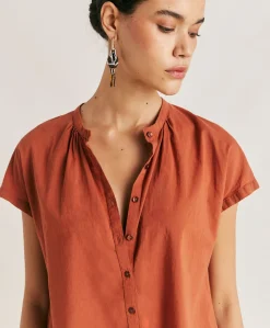 Donne Momonì Bluse E Camicie-Camicia Artora Con Voile Di Cotone - Coccio