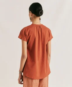 Donne Momonì Bluse E Camicie-Camicia Artora Con Voile Di Cotone - Coccio