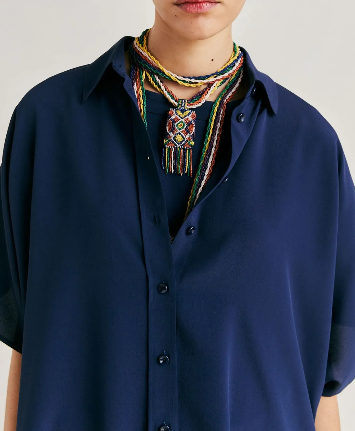 Donne Momonì Bluse E Camicie-Camicia Brooklyn In Acetato Seta - Blu Notte