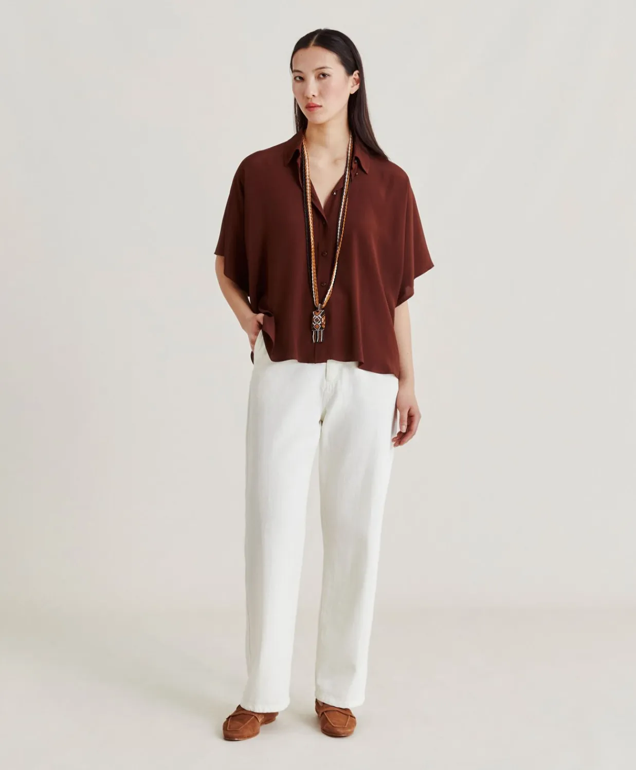 Donne Momonì Bluse E Camicie-Camicia Brooklyn In Acetato Seta - Cioccolato