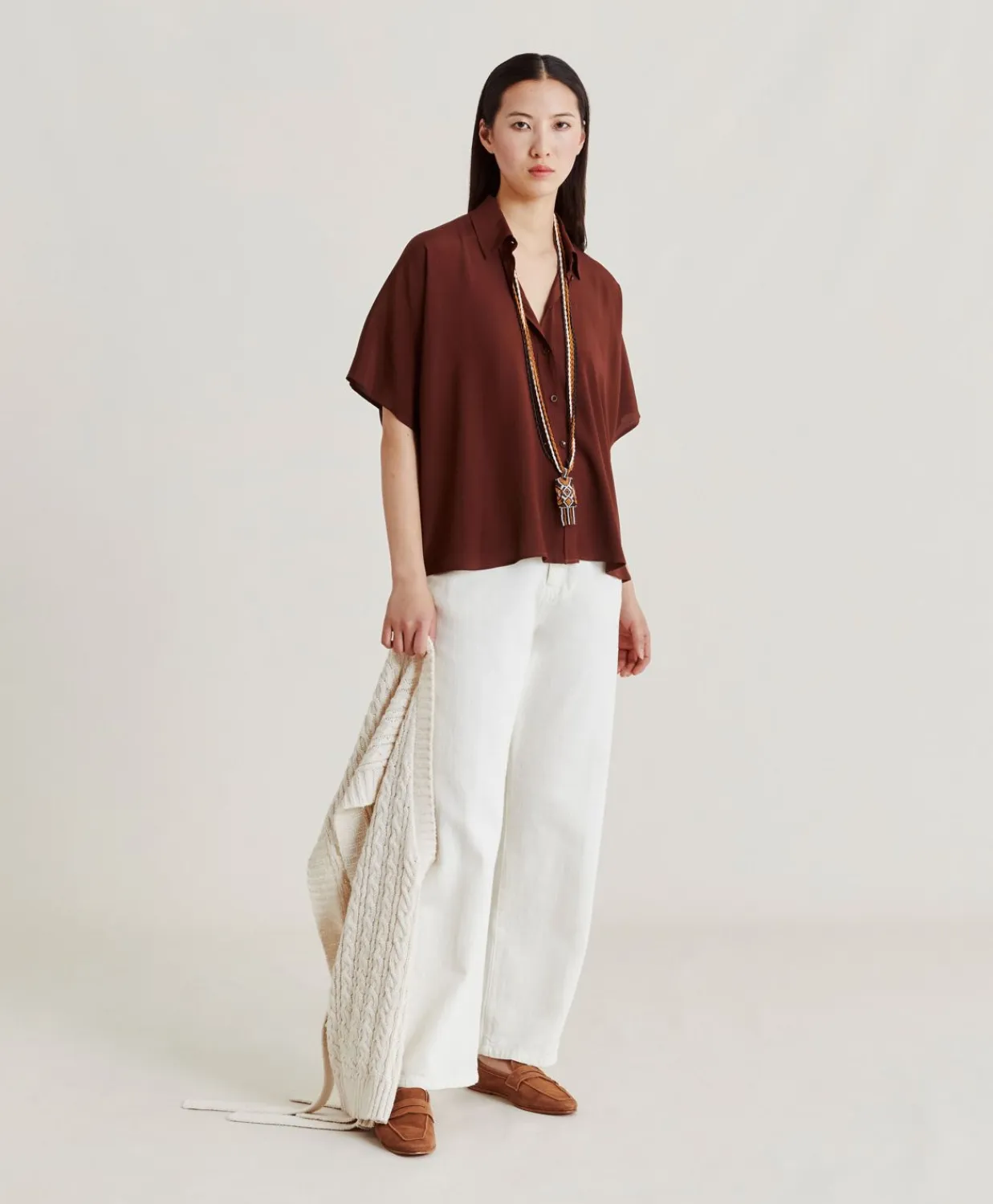 Donne Momonì Bluse E Camicie-Camicia Brooklyn In Acetato Seta - Cioccolato