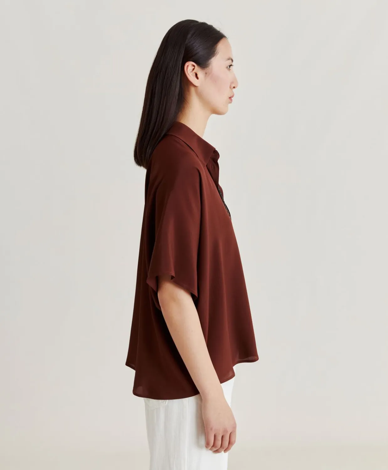 Donne Momonì Bluse E Camicie-Camicia Brooklyn In Acetato Seta - Cioccolato