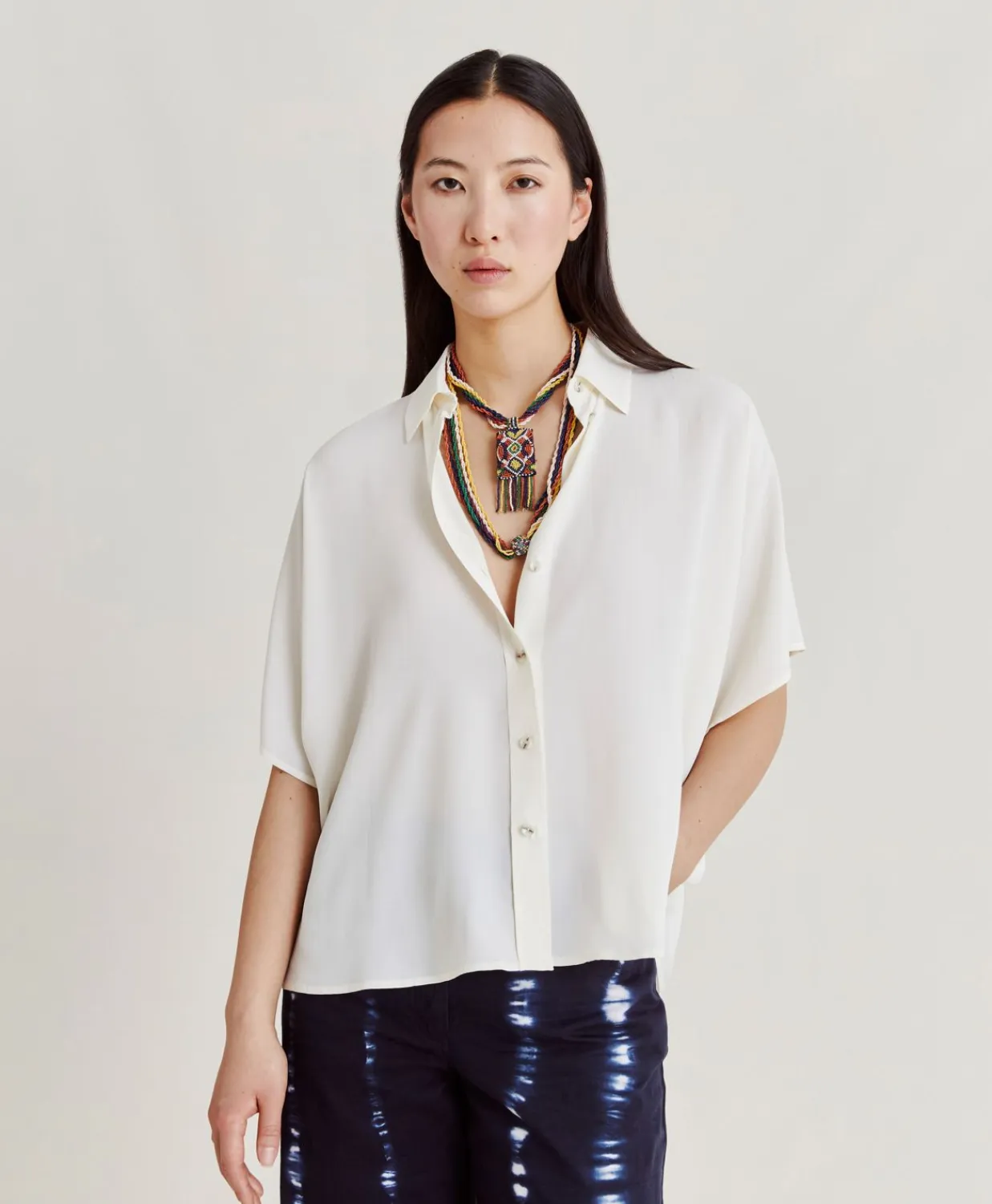 Donne Momonì Bluse E Camicie-Camicia Brooklyn In Acetato Seta - Panna