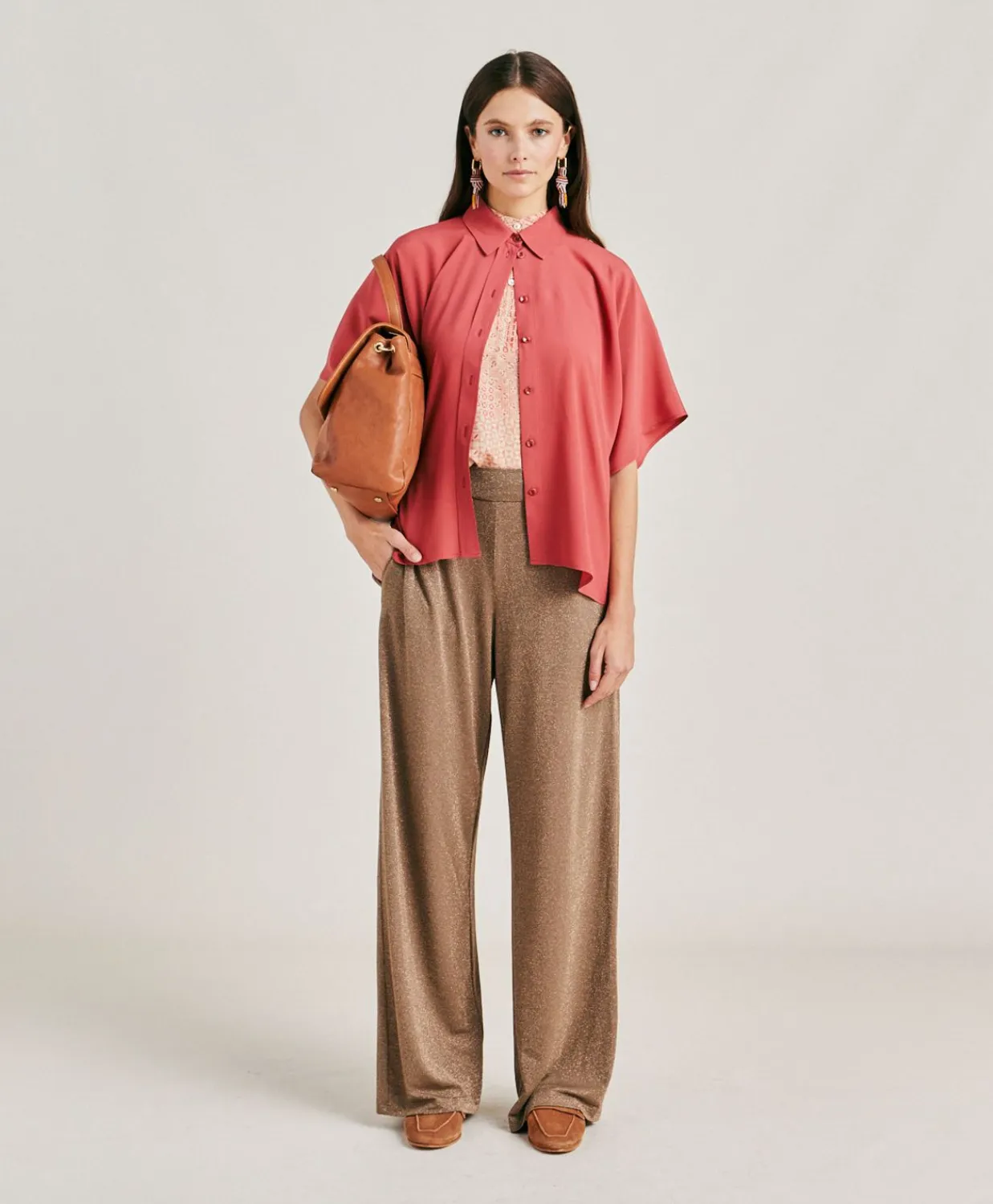 Donne Momonì Bluse E Camicie-Camicia Brooklyn In Acetato Seta - Amaranto