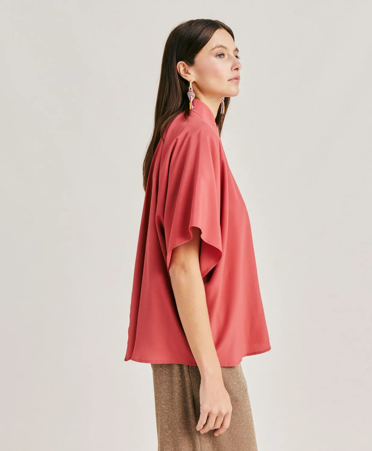 Donne Momonì Bluse E Camicie-Camicia Brooklyn In Acetato Seta - Amaranto