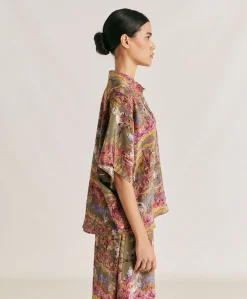 Donne Momonì Bluse E Camicie-Camicia Brooklyn In Crepe De Chine - Oliva Multicolor