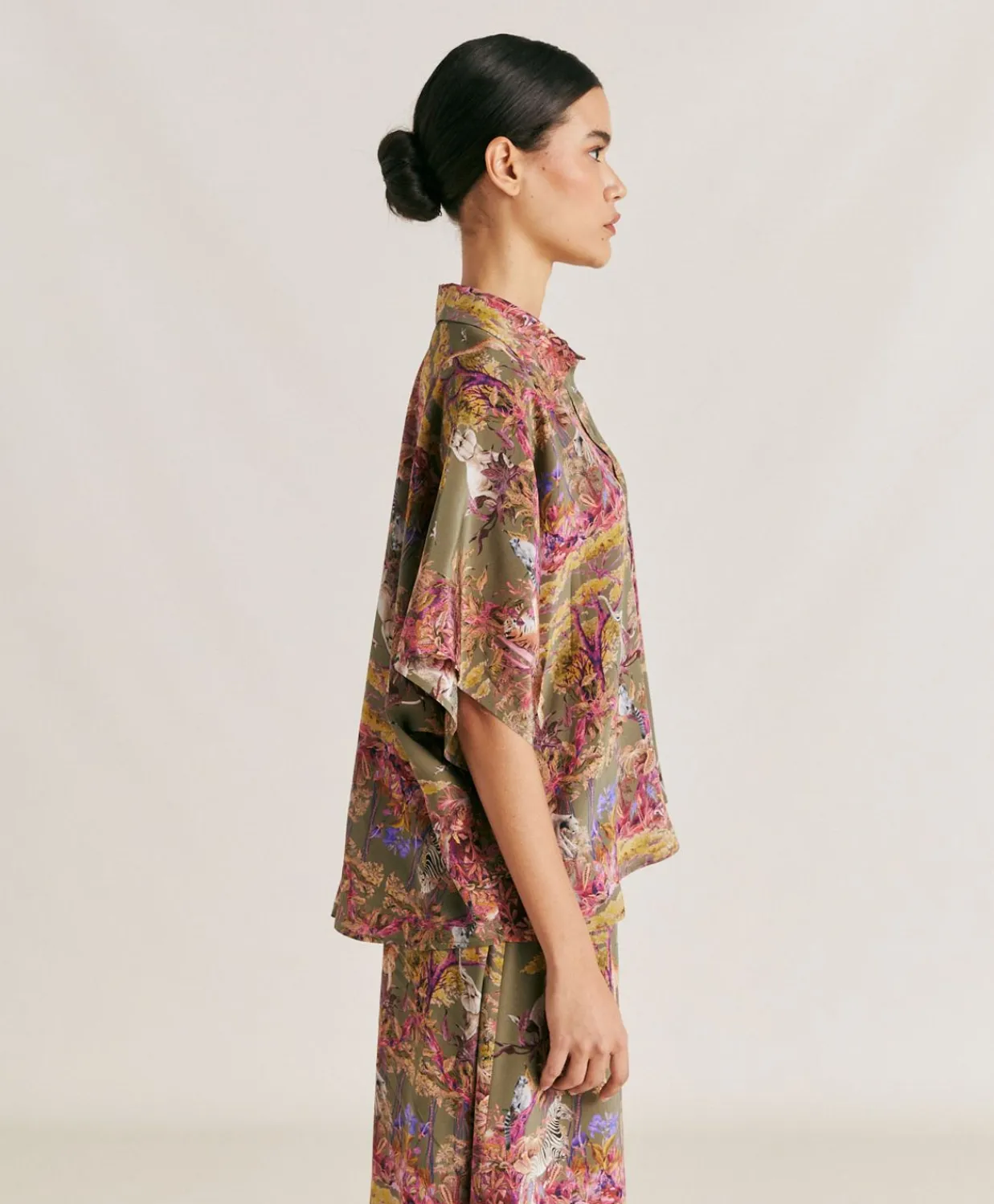 Donne Momonì Bluse E Camicie-Camicia Brooklyn In Crepe De Chine - Oliva Multicolor