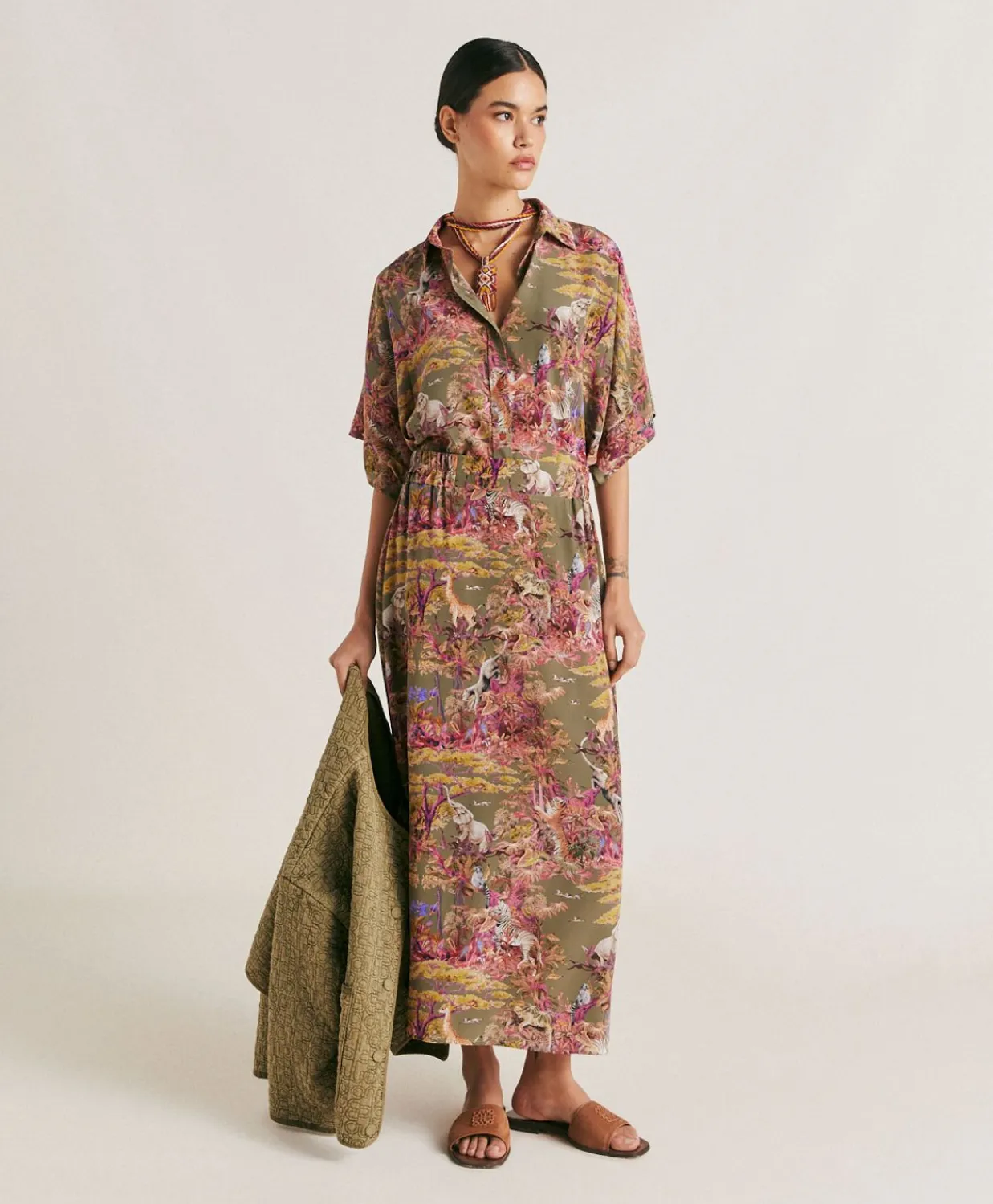 Donne Momonì Bluse E Camicie-Camicia Brooklyn In Crepe De Chine - Oliva Multicolor