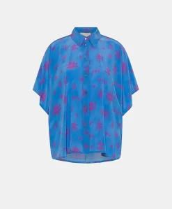 Donne Momonì Completi E Talleur-Camicia Brooklyn In Crepe De Chine - Bluette/Fucsia