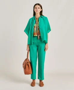 Donne Momonì Bluse E Camicie-Camicia Brooklyn In Cupro Jacquard - Smeraldo