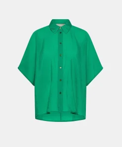 Donne Momonì Bluse E Camicie-Camicia Brooklyn In Cupro Jacquard - Smeraldo