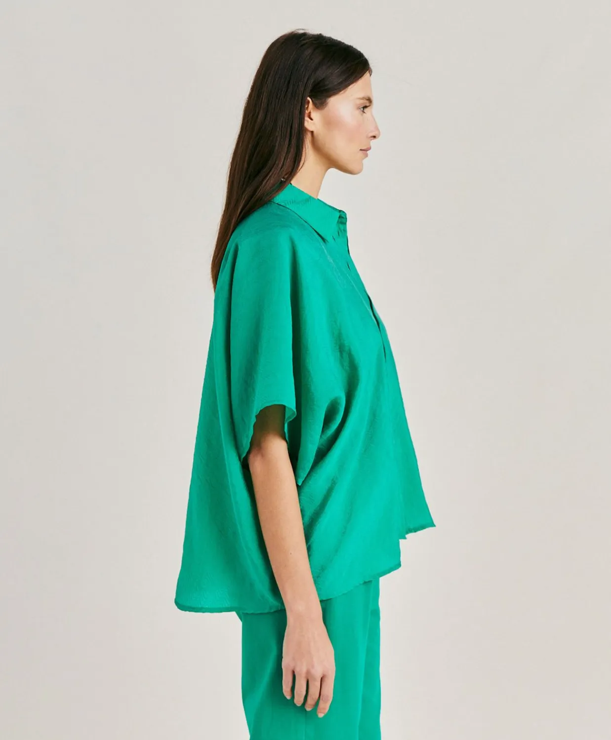 Donne Momonì Bluse E Camicie-Camicia Brooklyn In Cupro Jacquard - Smeraldo
