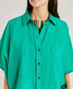 Donne Momonì Bluse E Camicie-Camicia Brooklyn In Cupro Jacquard - Smeraldo