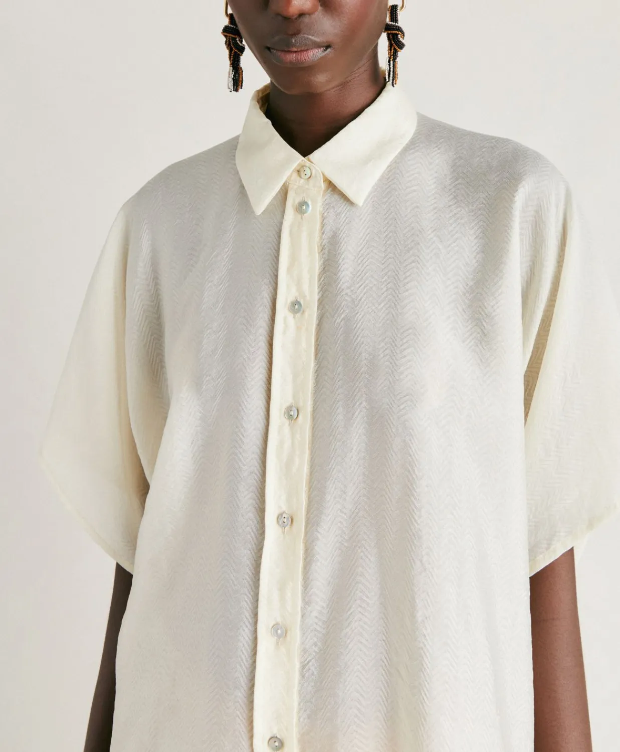 Donne Momonì Completi E Talleur-Camicia Brooklyn In Cupro Jacquard - Panna