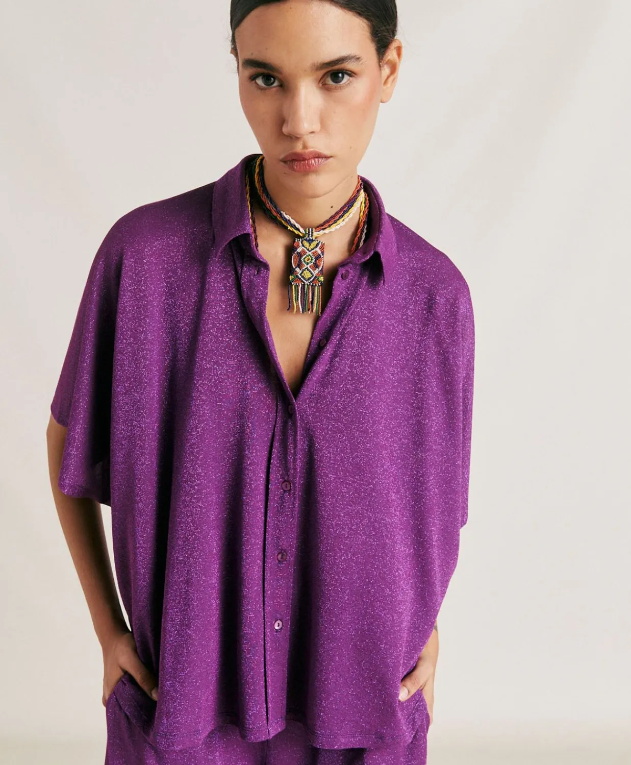 Donne Momonì Bluse E Camicie-Camicia Brooklyn In Jersey Lurex - Ciclamino