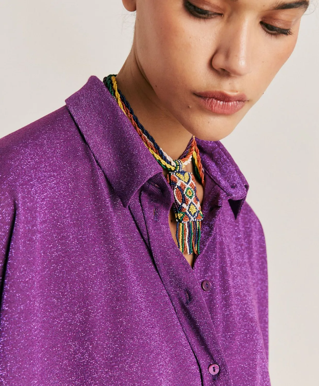 Donne Momonì Bluse E Camicie-Camicia Brooklyn In Jersey Lurex - Ciclamino
