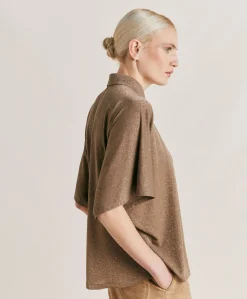 Donne Momonì Bluse E Camicie-Camicia Brooklyn In Jersey Lurex - Fango