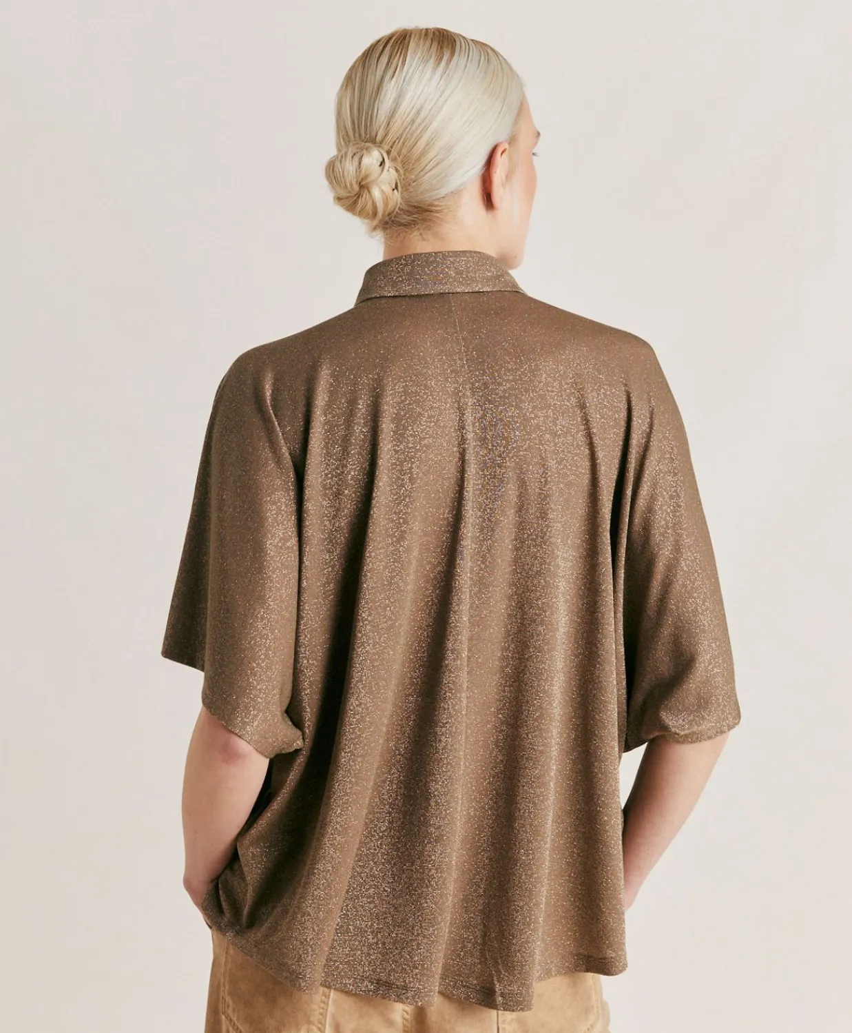 Donne Momonì Bluse E Camicie-Camicia Brooklyn In Jersey Lurex - Fango