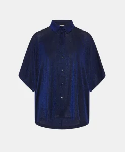 Donne Momonì Bluse E Camicie-Camicia Brooklyn In Jersey Lurex - Bluette