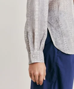Donne Momonì Bluse E Camicie-Camicia Estreta In Viscosa Lino - Panna/Perla