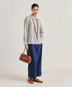 Donne Momonì Bluse E Camicie-Camicia Estreta In Viscosa Lino - Panna/Perla