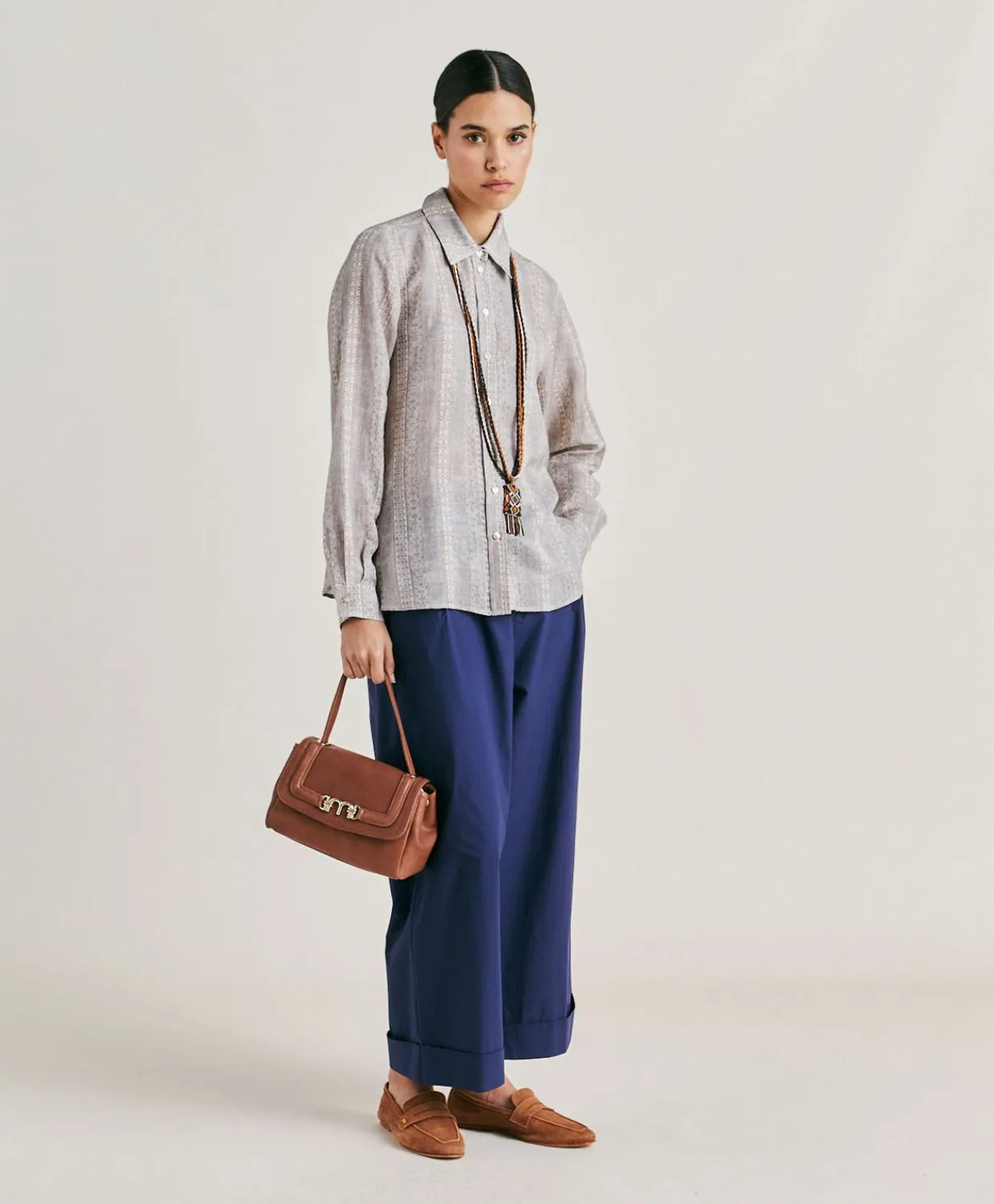 Donne Momonì Bluse E Camicie-Camicia Estreta In Viscosa Lino - Panna/Perla