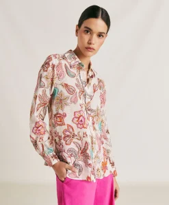 Donne Momonì Bluse E Camicie-Camicia Estreta In Viscosa Lino - Rosa Multicolor