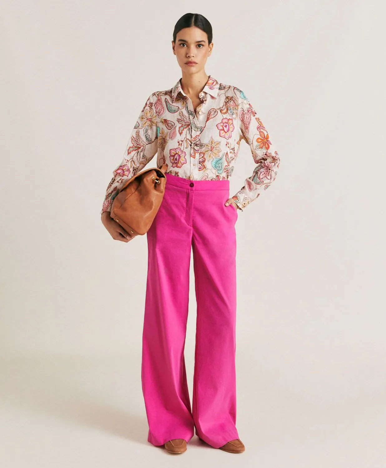 Donne Momonì Bluse E Camicie-Camicia Estreta In Viscosa Lino - Rosa Multicolor