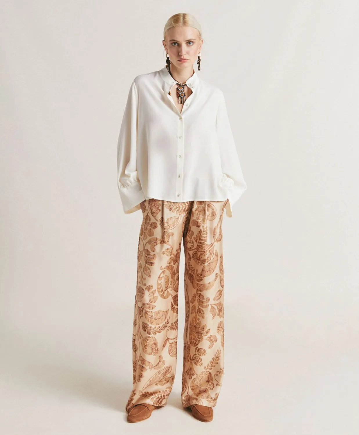Donne Momonì Completi E Talleur-Camicia Franklin In Acetato Seta - Panna