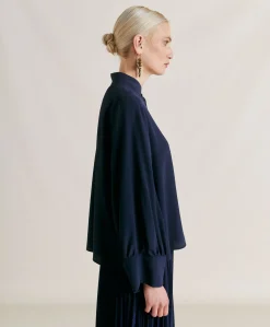 Donne Momonì Bluse E Camicie-Camicia Franklin In Acetato Seta - Blu Notte