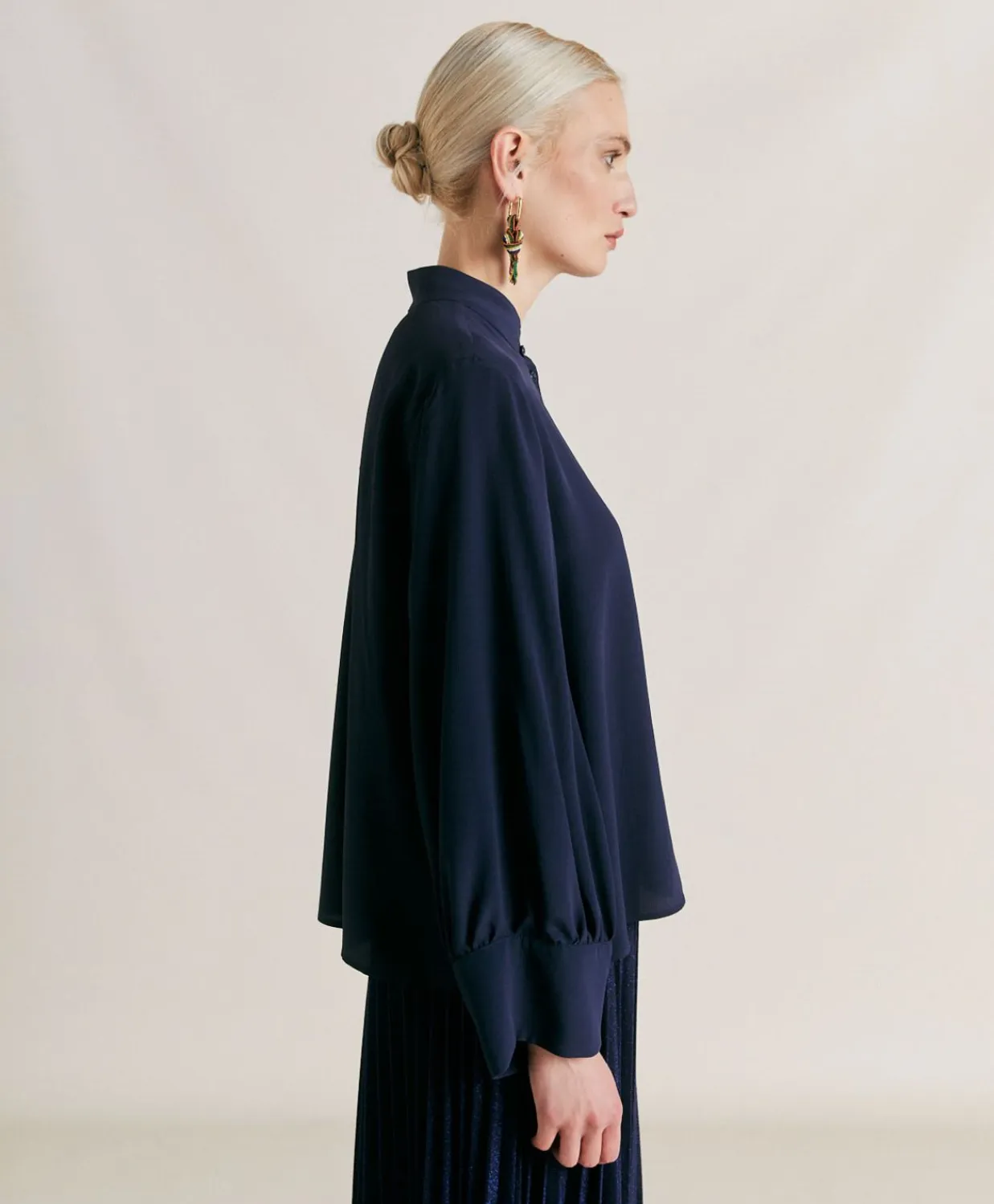 Donne Momonì Bluse E Camicie-Camicia Franklin In Acetato Seta - Blu Notte