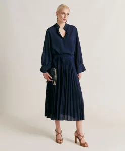 Donne Momonì Bluse E Camicie-Camicia Franklin In Acetato Seta - Blu Notte