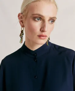 Donne Momonì Bluse E Camicie-Camicia Franklin In Acetato Seta - Blu Notte