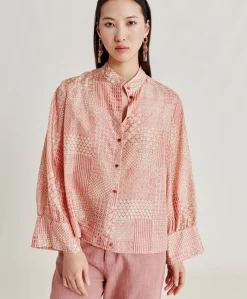 Donne Momonì Bluse E Camicie-Camicia Franklin In Haboutai Di Seta - Panna/Corallo