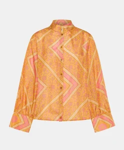 Donne Momonì Bluse E Camicie-Camicia Franklin In Haboutai Di Seta - Arancio/Fucsia