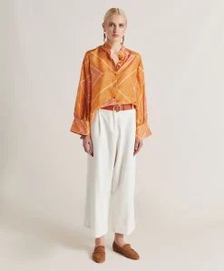 Donne Momonì Bluse E Camicie-Camicia Franklin In Haboutai Di Seta - Arancio/Fucsia