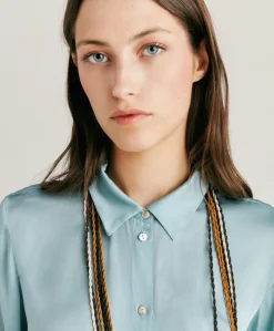 Donne Momonì Completi E Talleur-Camicia Meudon In Seta Unita - Ceruleo