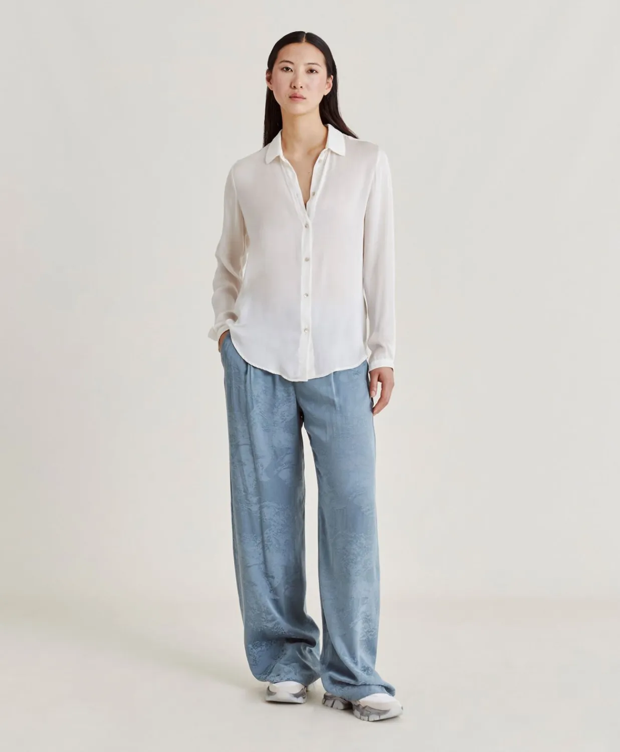 Donne Momonì Bluse E Camicie-Camicia Meudon In Seta Unita - Panna