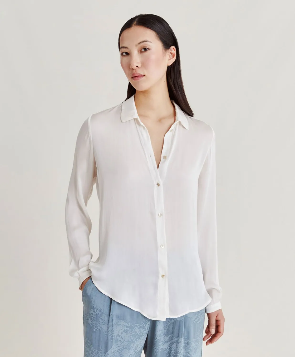 Donne Momonì Bluse E Camicie-Camicia Meudon In Seta Unita - Panna