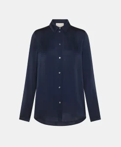 Donne Momonì Bluse E Camicie-Camicia Meudon In Seta Unita - Blu Notte