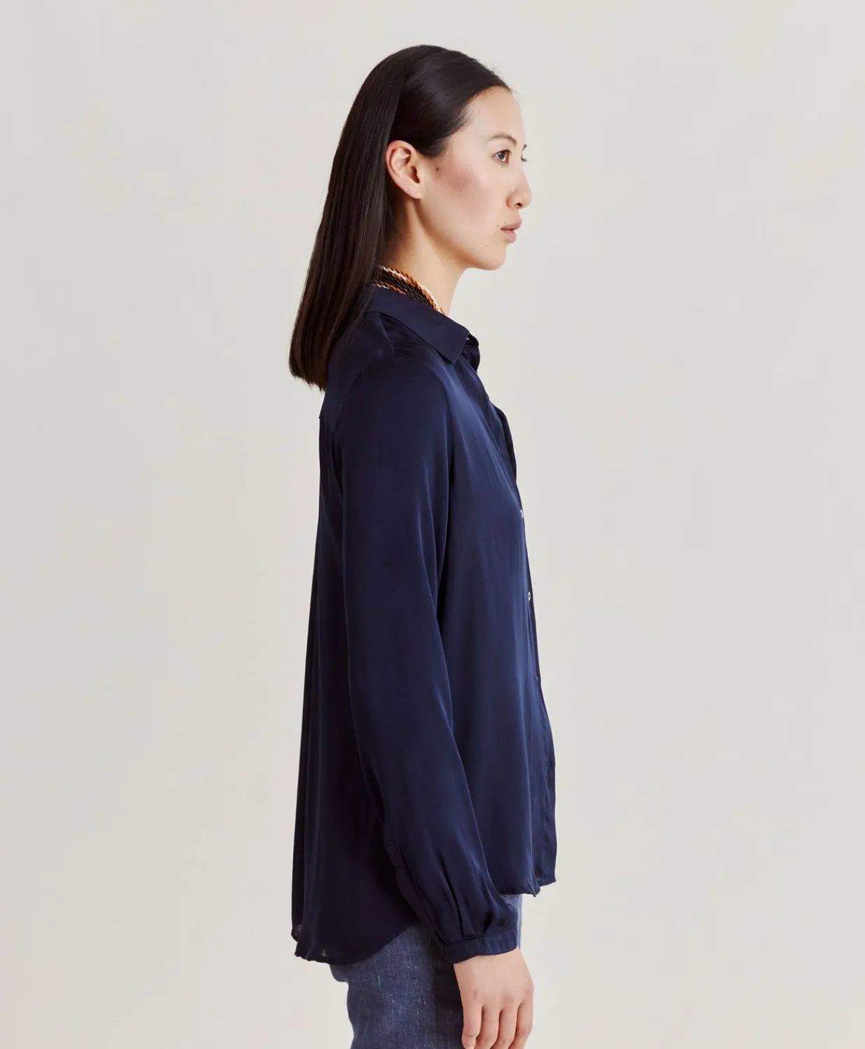 Donne Momonì Bluse E Camicie-Camicia Meudon In Seta Unita - Blu Notte