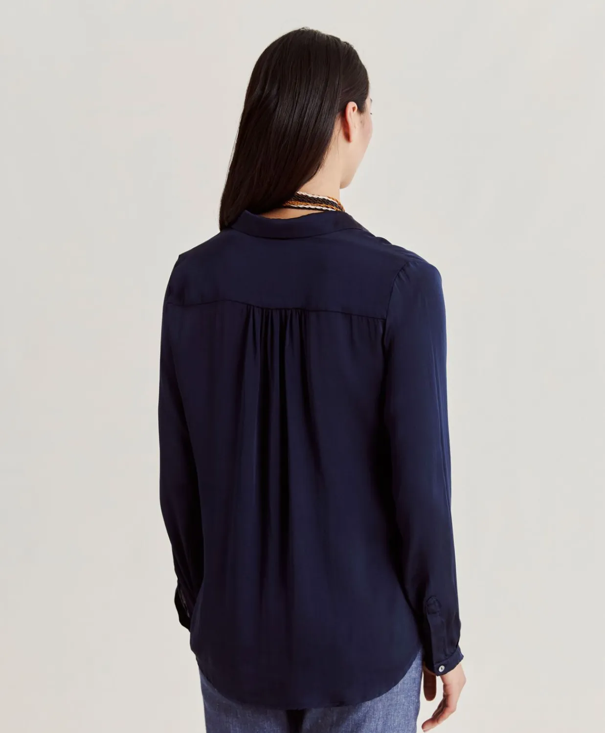 Donne Momonì Bluse E Camicie-Camicia Meudon In Seta Unita - Blu Notte