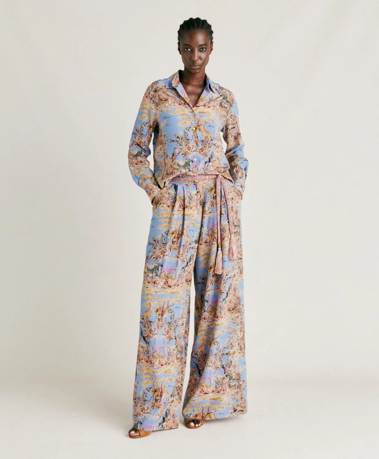 Donne Momonì Bluse E Camicie-Camicia Shirt In Crepe De Chine - Ceruleo Multicolor