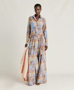 Donne Momonì Bluse E Camicie-Camicia Shirt In Crepe De Chine - Ceruleo Multicolor