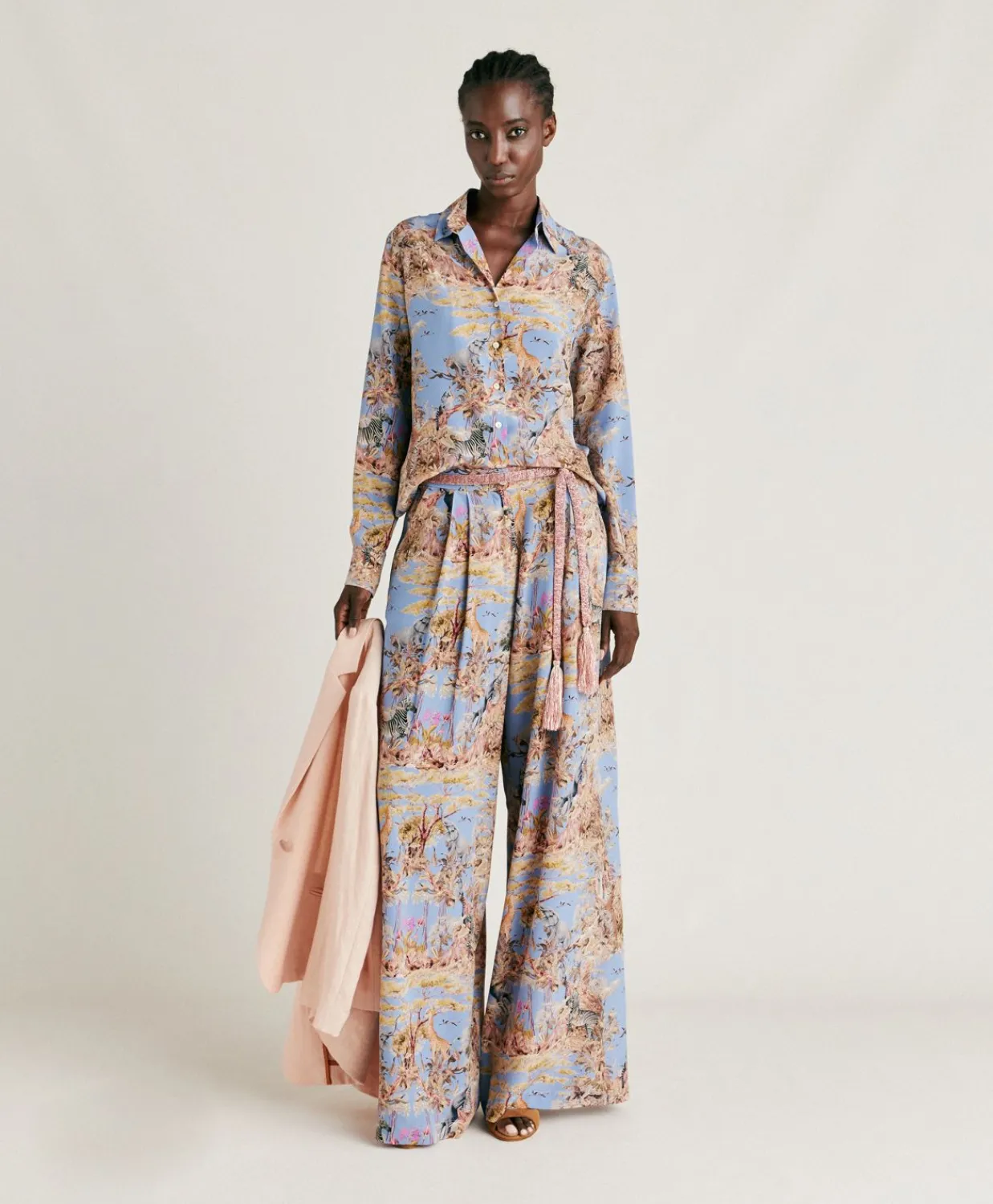 Donne Momonì Bluse E Camicie-Camicia Shirt In Crepe De Chine - Ceruleo Multicolor