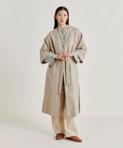 Donne Momonì Trench E Cappotti-Cappotto Calla A Stuoia Lurex - Sabbia Multicolor